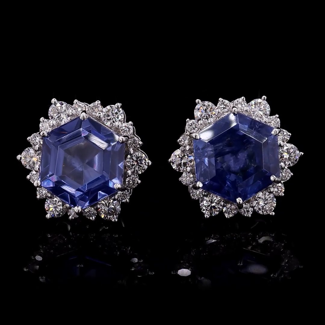 Hexagon Sapphire Stud Earrings