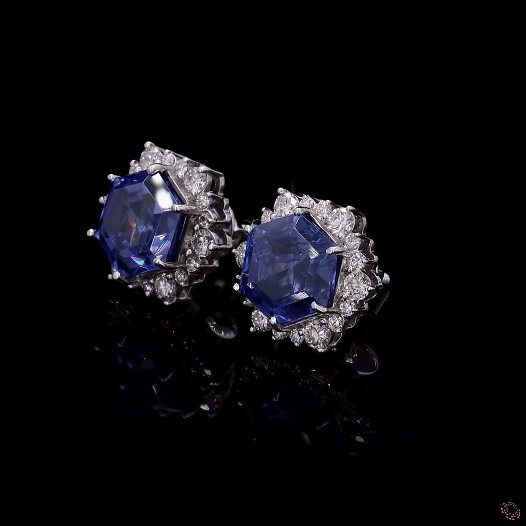 Hexagon Sapphire Stud Earrings 2