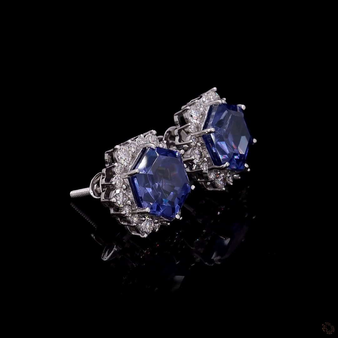 Hexagon Sapphire Stud Earrings 3