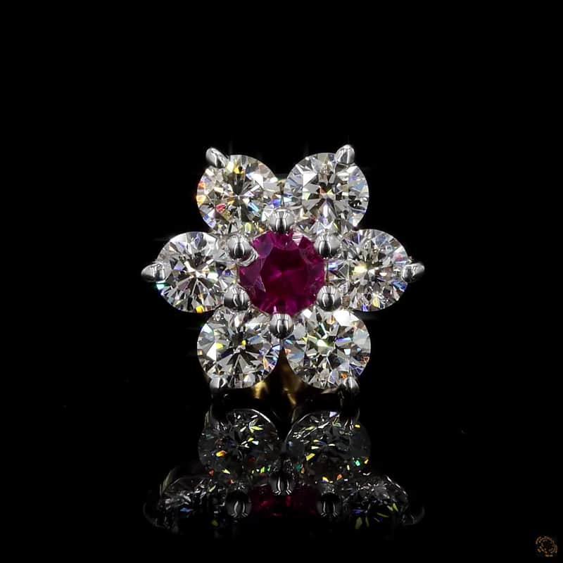 Ruby Diamond Flower Nose Pin 2