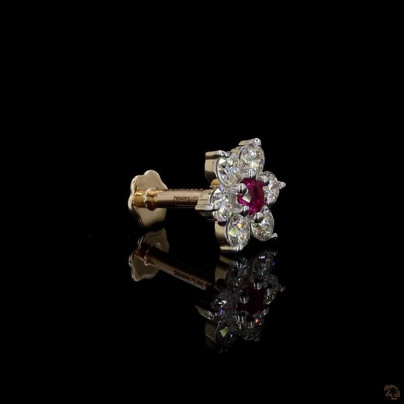 Ruby Diamond Flower Nose Pin 3