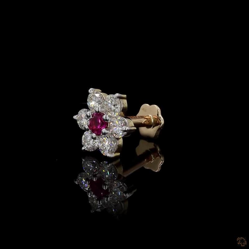 Ruby Diamond Flower Nose Pin 4