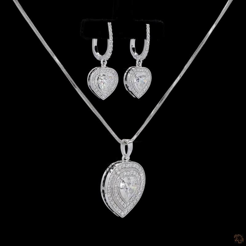 Heart Halo Pendant and Earring Set 2