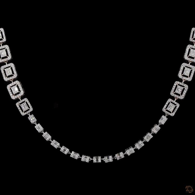 Graduated Emerald-Cut Halo Necklace 2