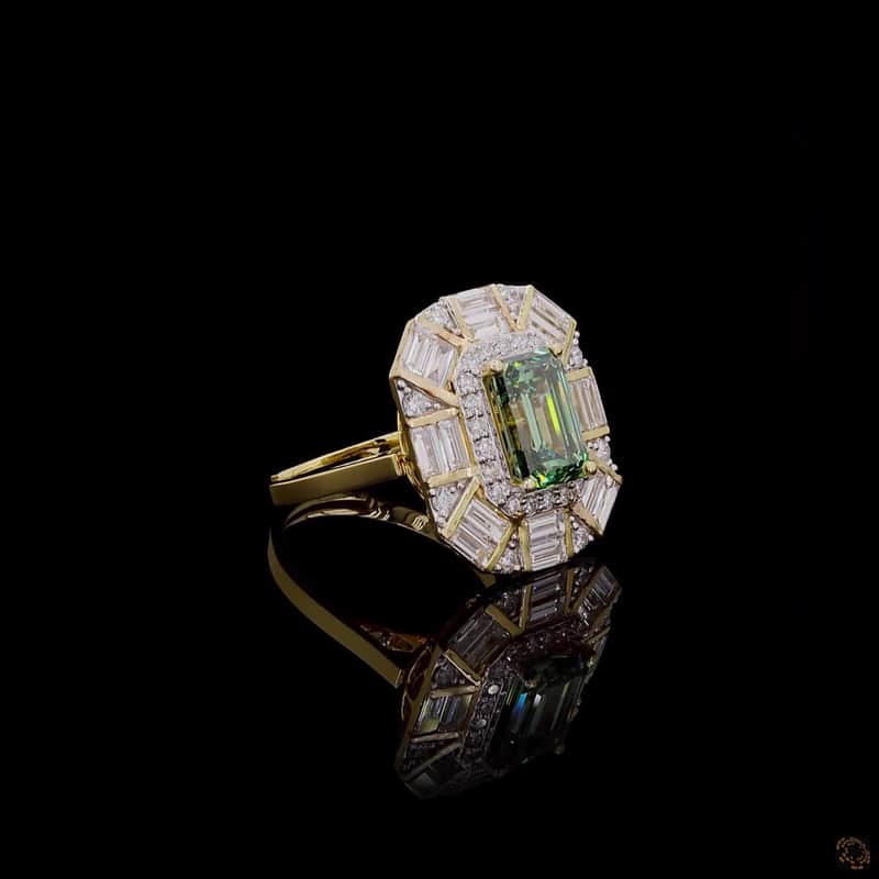 Emerald Geometric Halo Ring 2