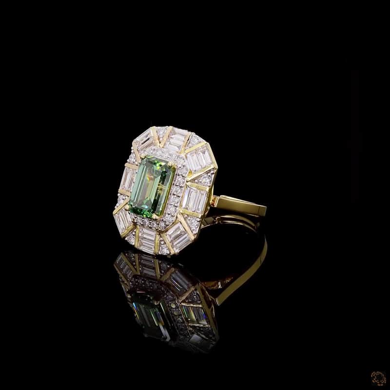 Emerald Geometric Halo Ring 3