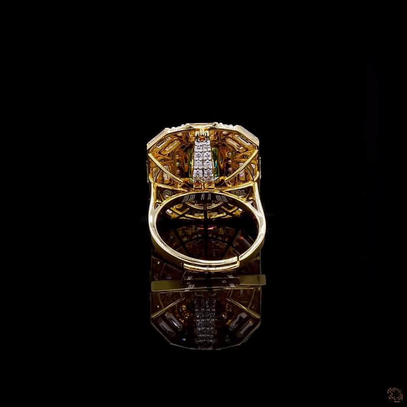 Emerald Geometric Halo Ring 4
