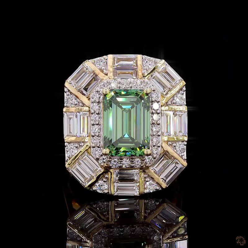 Emerald Geometric Halo Ring 5