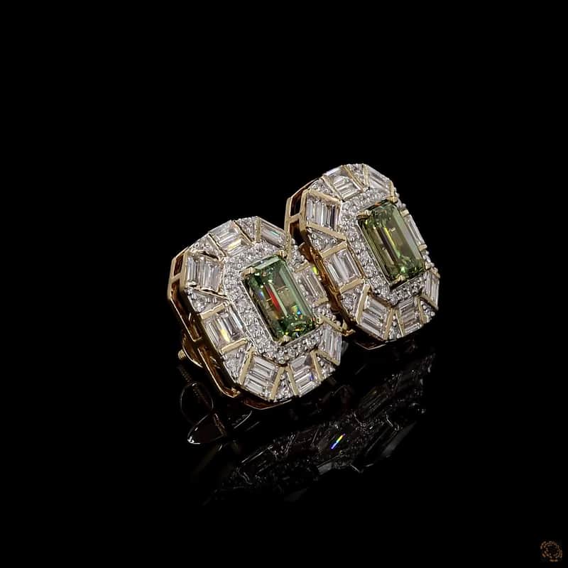 Emerald Baguette Halo Stud Earrings 2
