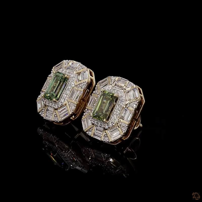 Emerald Baguette Halo Stud Earrings 3