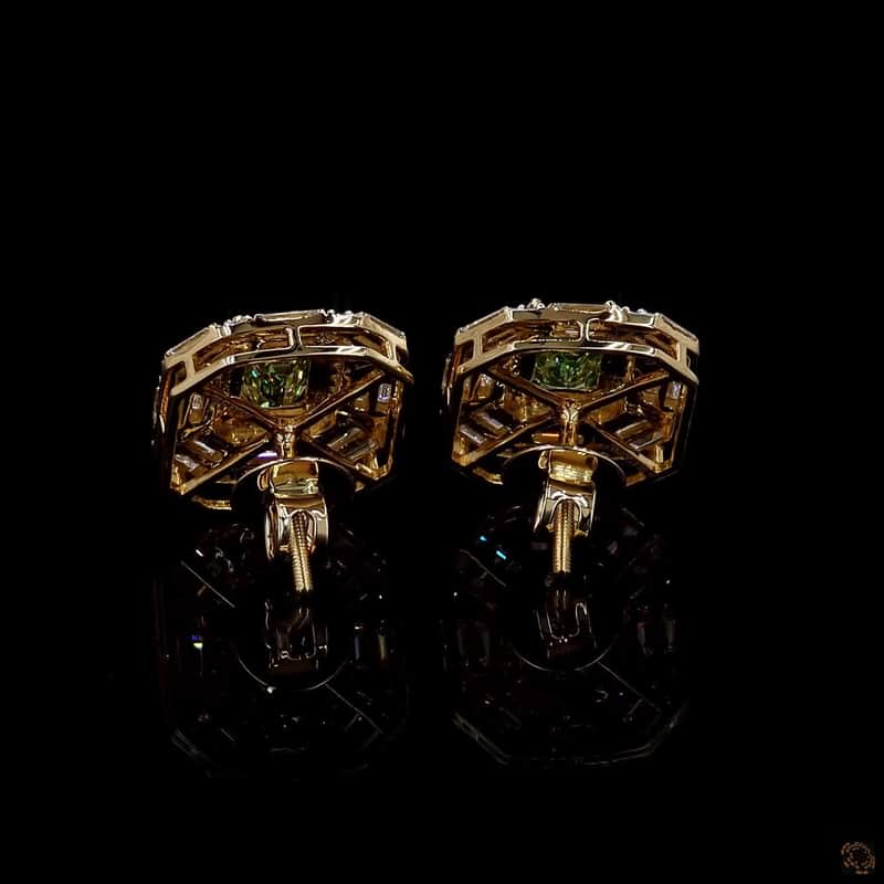 Emerald Baguette Halo Stud Earrings 4