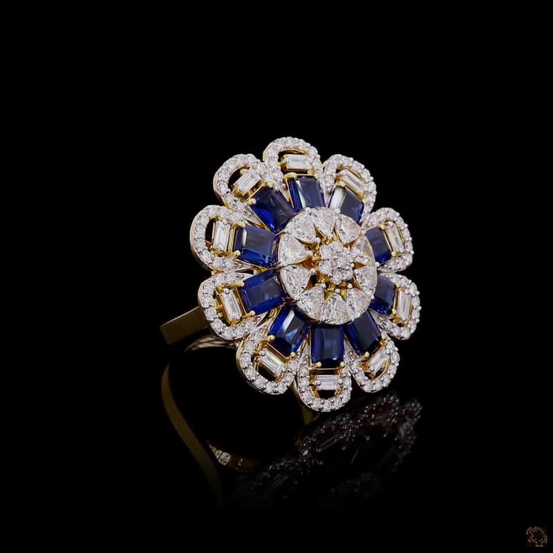 Sapphire Sunburst Cocktail Ring 2