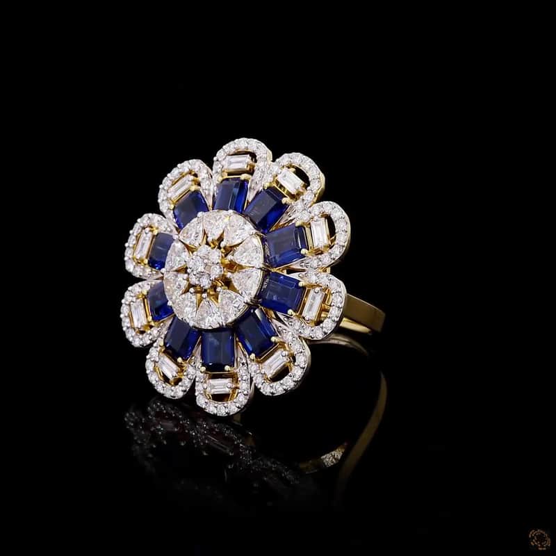 Sapphire Sunburst Cocktail Ring 3