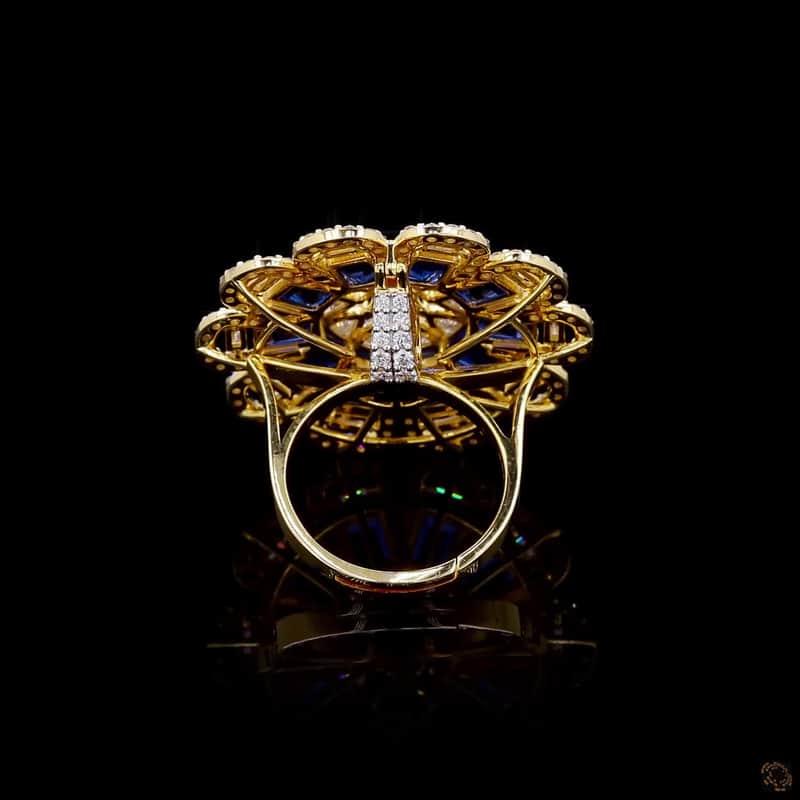 Sapphire Sunburst Cocktail Ring 4
