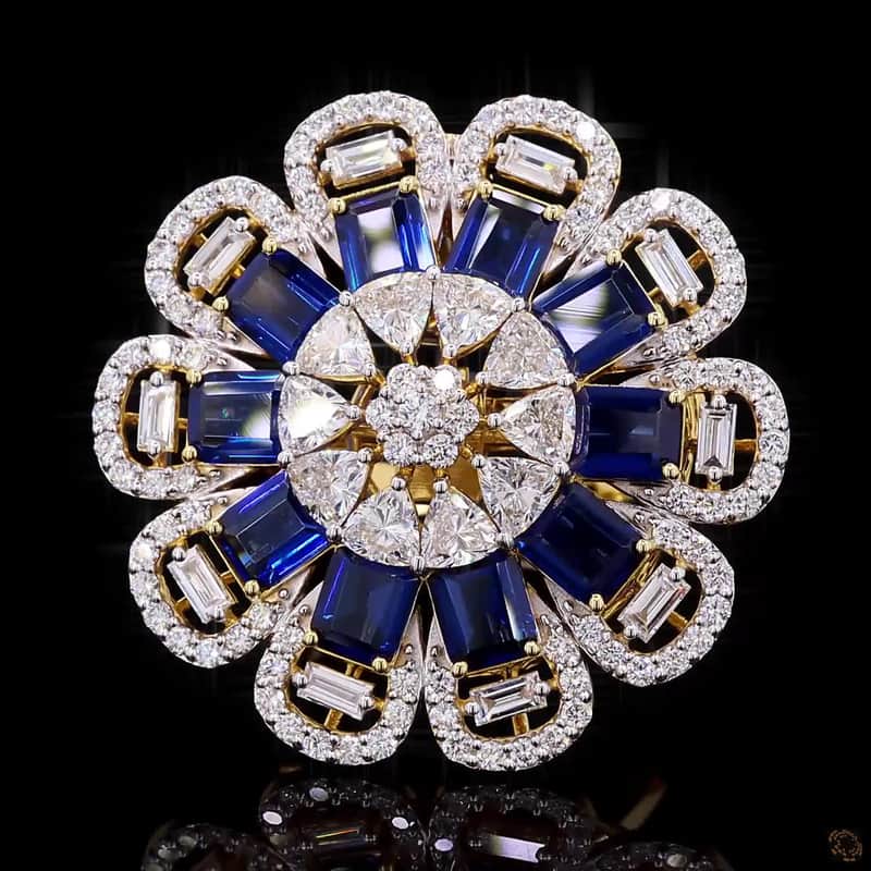 Sapphire Sunburst Cocktail Ring 5