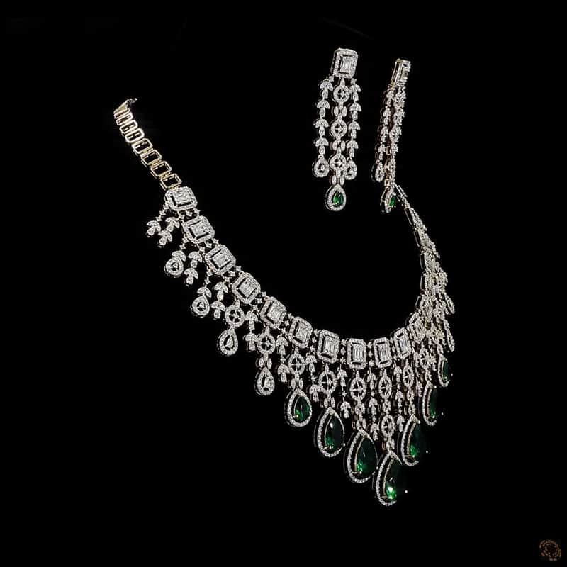 Emerald Pear Fringe Necklace Set 2