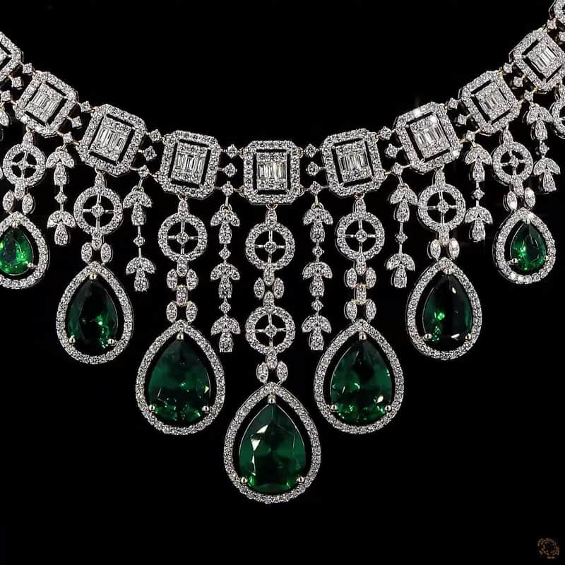 Emerald Pear Fringe Necklace Set 3