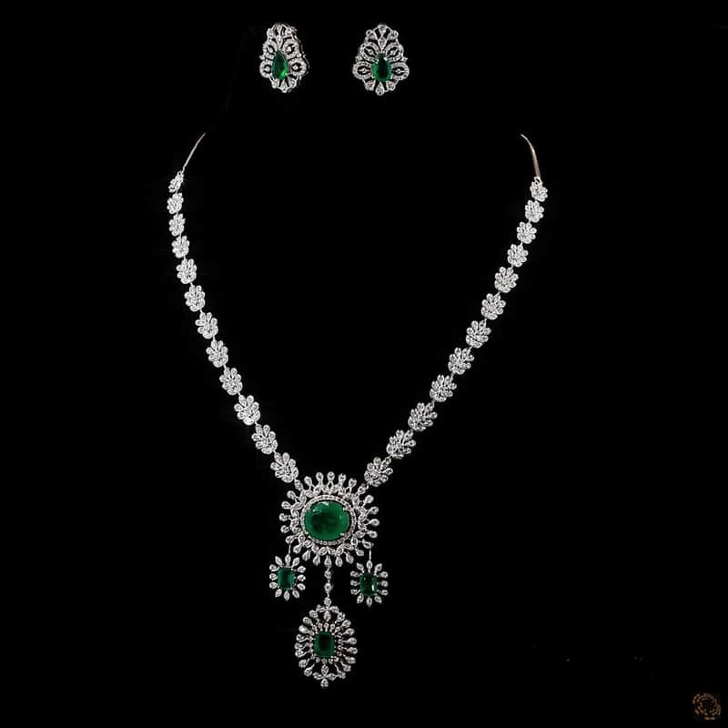 Emerald Sunburst Chandelier Necklace Set 2