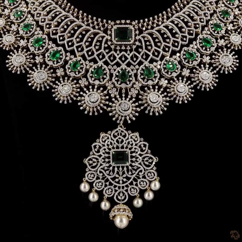 Emerald Pearl Bib Necklace Set 2