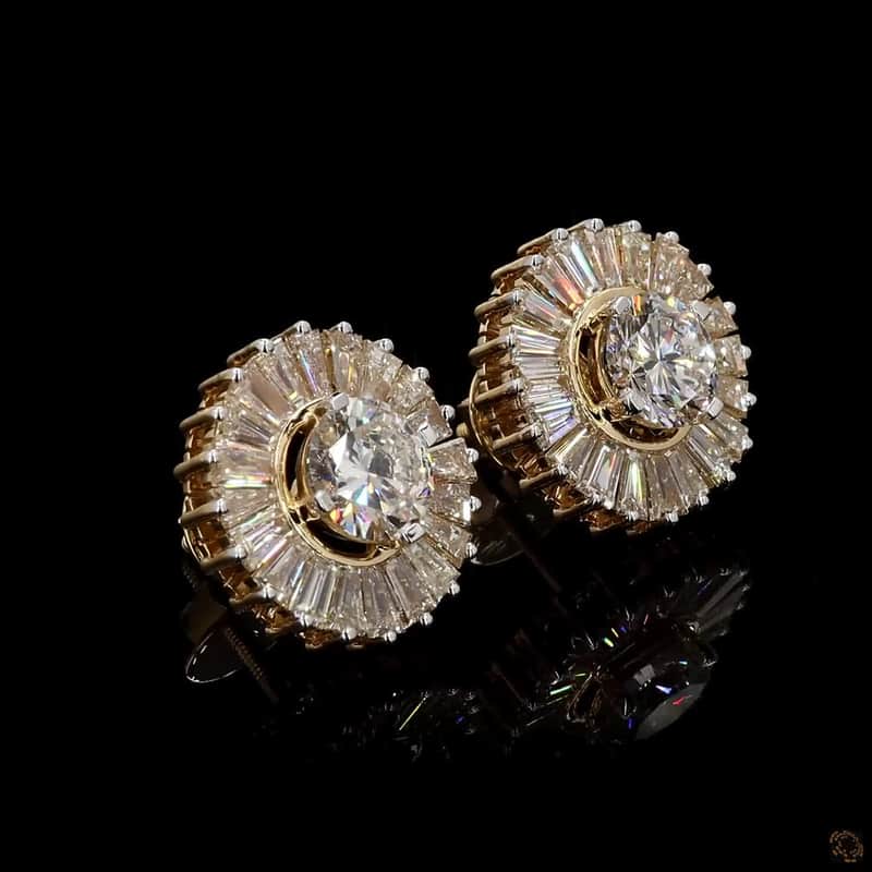 Baguette Sunburst Halo Stud Earrings 2