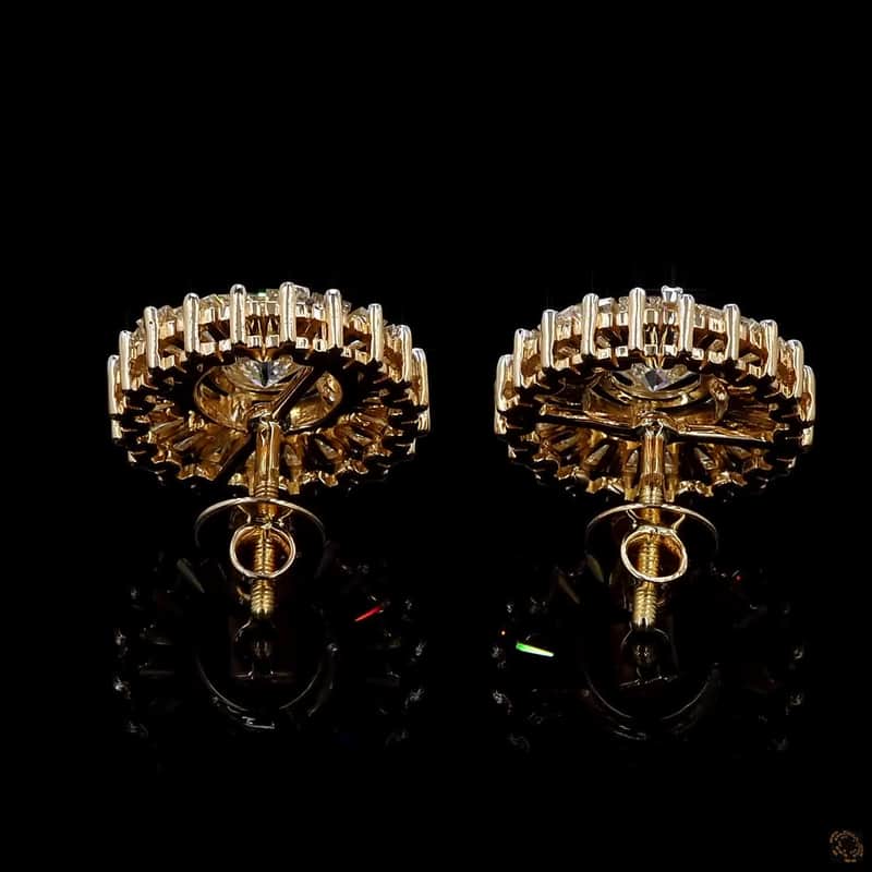 Baguette Sunburst Halo Stud Earrings 3