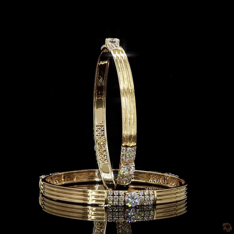 Fluted Diamond Station Bangle Pair 2