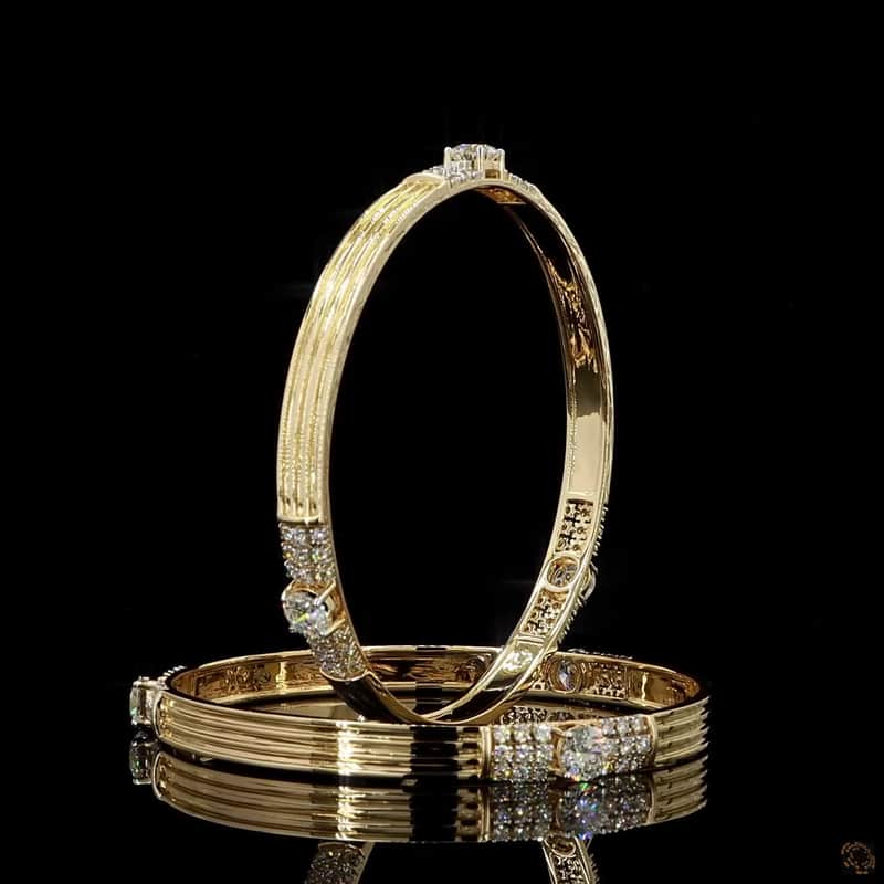 Fluted Diamond Station Bangle Pair 4